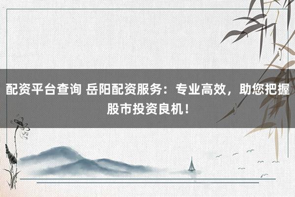 配资平台查询 岳阳配资服务：专业高效，助您把握股市投资良机！
