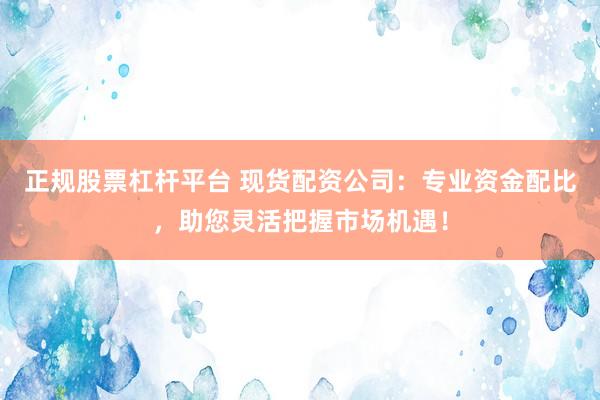 正规股票杠杆平台 现货配资公司：专业资金配比，助您灵活把握市场机遇！