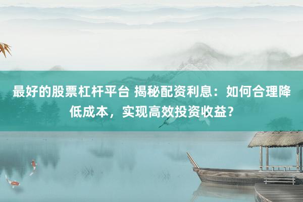 最好的股票杠杆平台 揭秘配资利息:如何合理降低成本,实现高效投资收益?